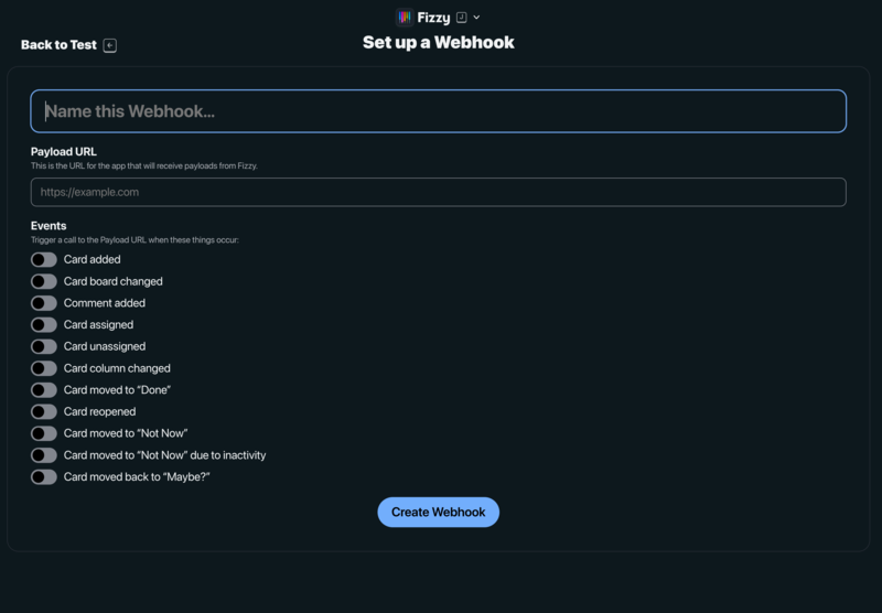 Give the webhook a name and payload URL