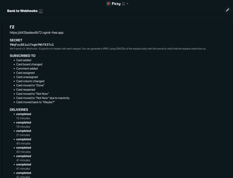 Webhook summary and secret